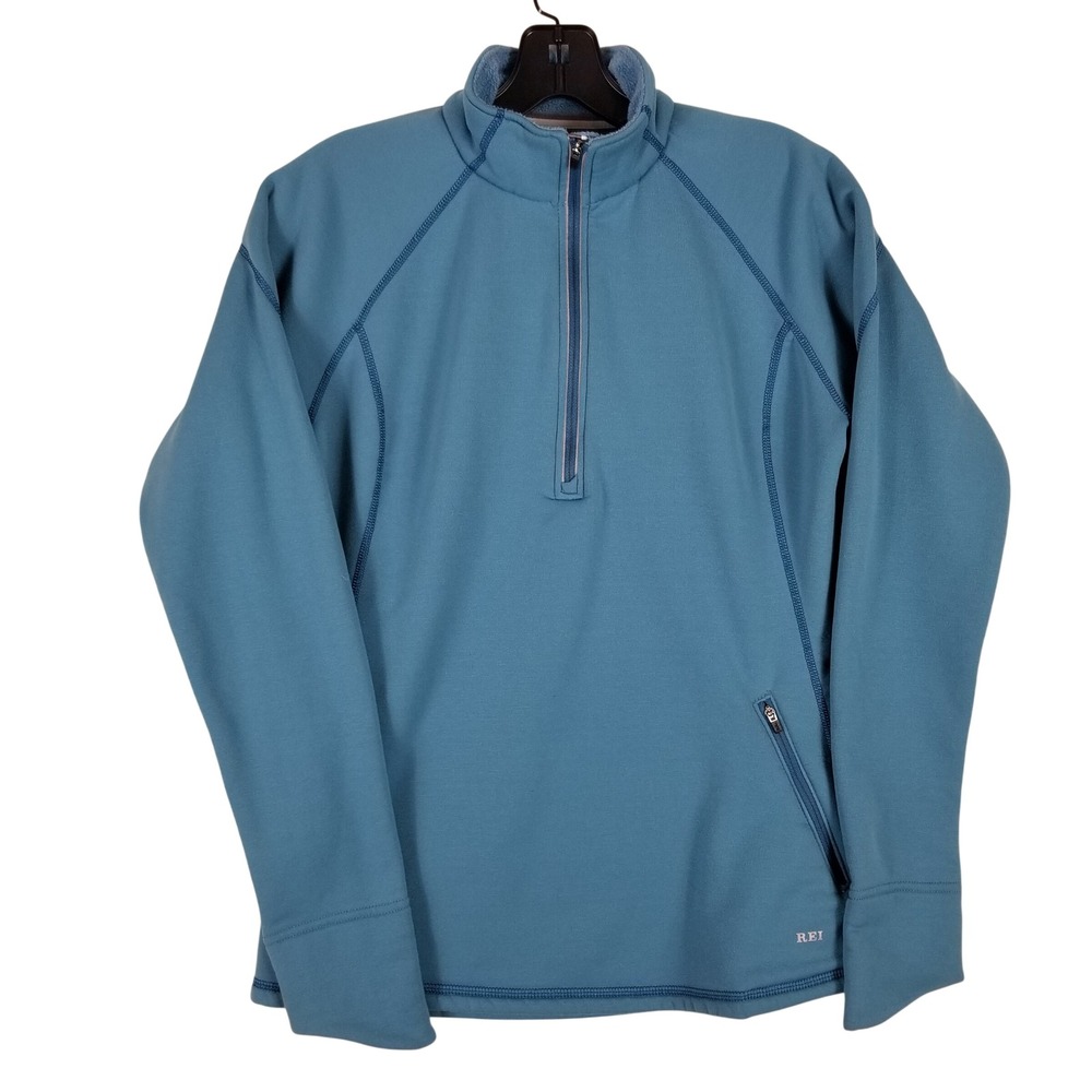 REI Womens Quarter Zip Fleece Pullover Teal Blue Mock Neck Midweight Size M